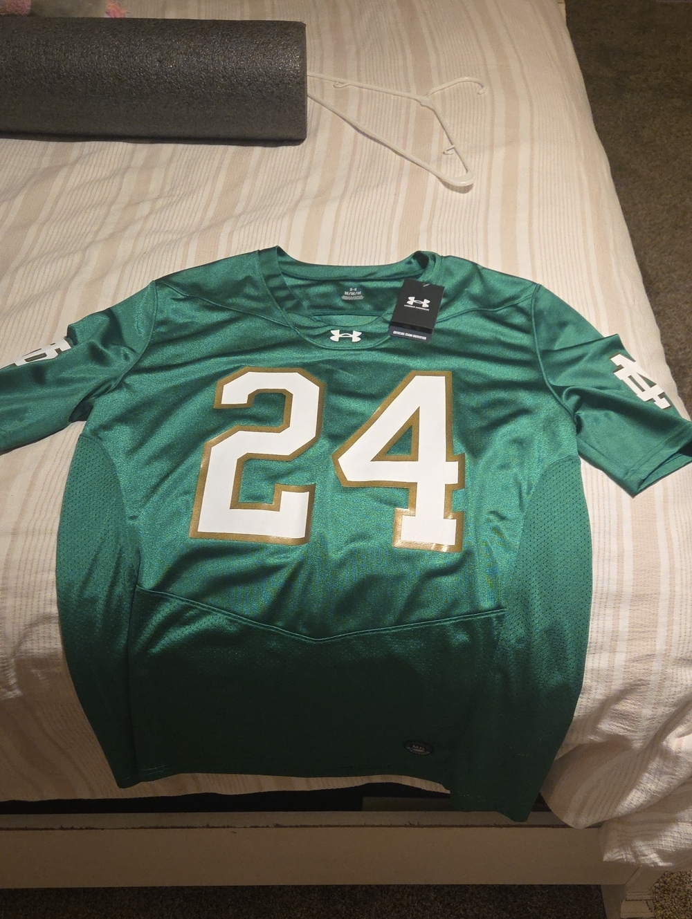 Under Armour Notre Dame Green Jersey with White and Gold Number 24